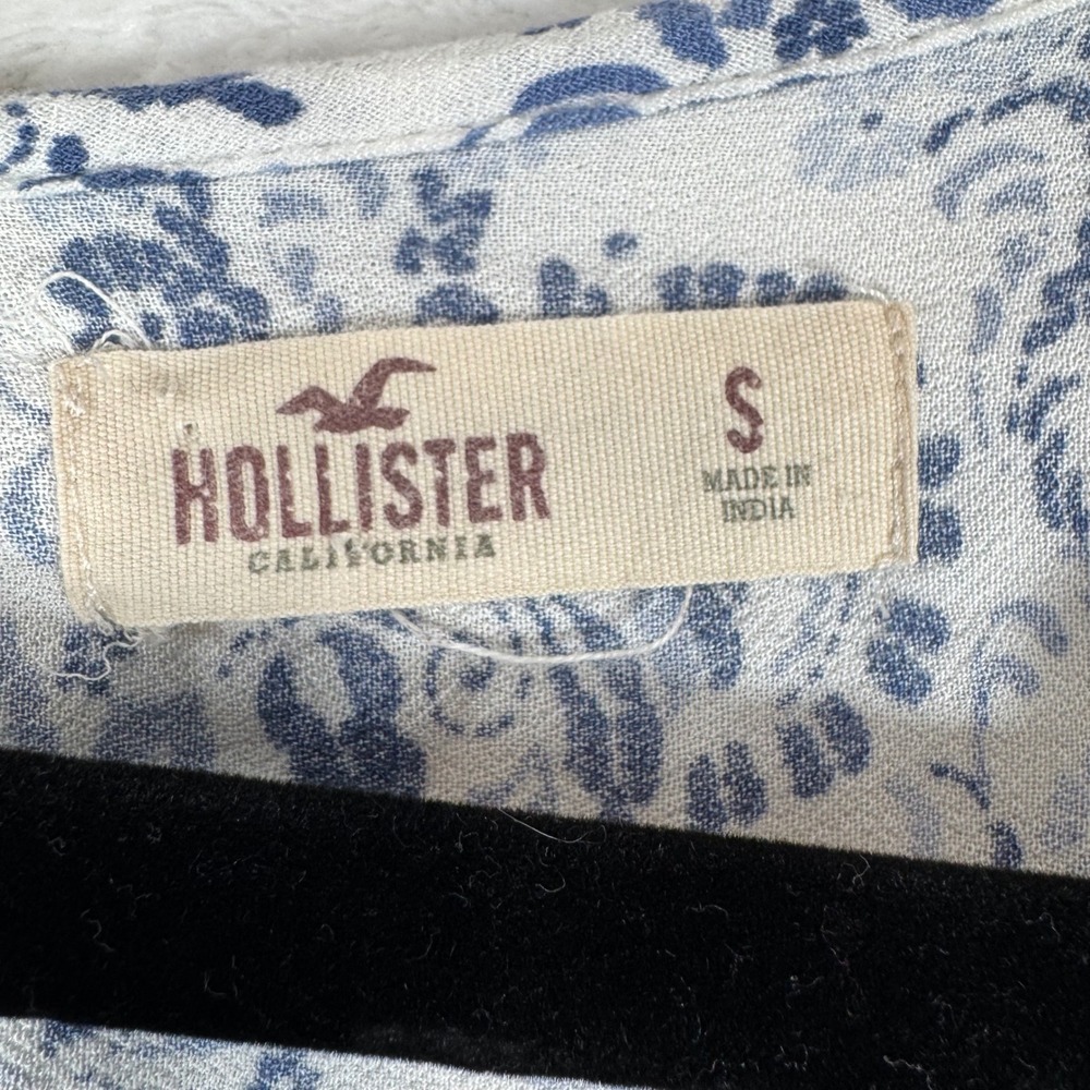 Hollister Blue Floral Paisley Bell Sleeve Romper Crochet Lace Small Boho Summer - Picture 3 of 9